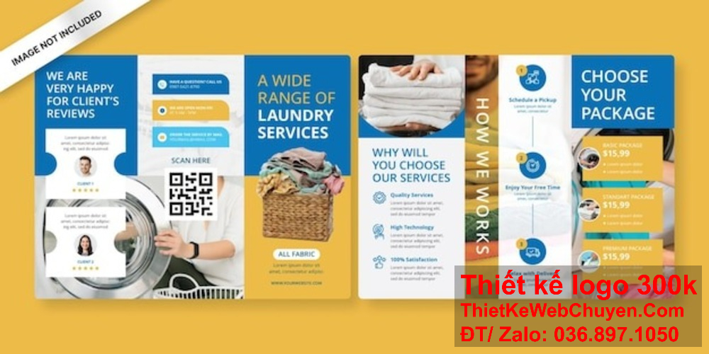Chúng tôi cam kết thiết kế brochure Dịch vụ giặt là theo yêu cầu của bạn. Thiết kế brochure Dịch vụ giặt là đẹp mắt giúp thu hút khách hàng.