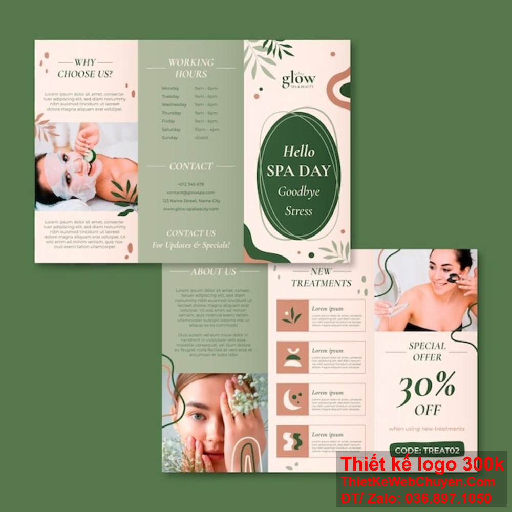 Chúng tôi cam kết thiết kế brochure Dịch vụ spa và làm đẹp theo yêu cầu của bạn. Thiết kế brochure Dịch vụ spa và làm đẹp đẹp mắt giúp thu hút khách hàng.