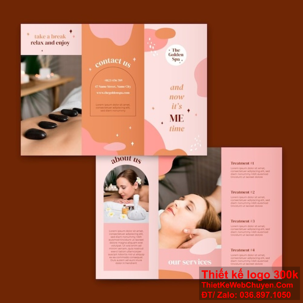 Nhận thiết kế brochure Dịch vụ spa và làm đẹp chỉ trong thời gian ngắn. Hãy để chúng tôi thiết kế brochure Dịch vụ spa và làm đẹp hoàn hảo cho bạn.