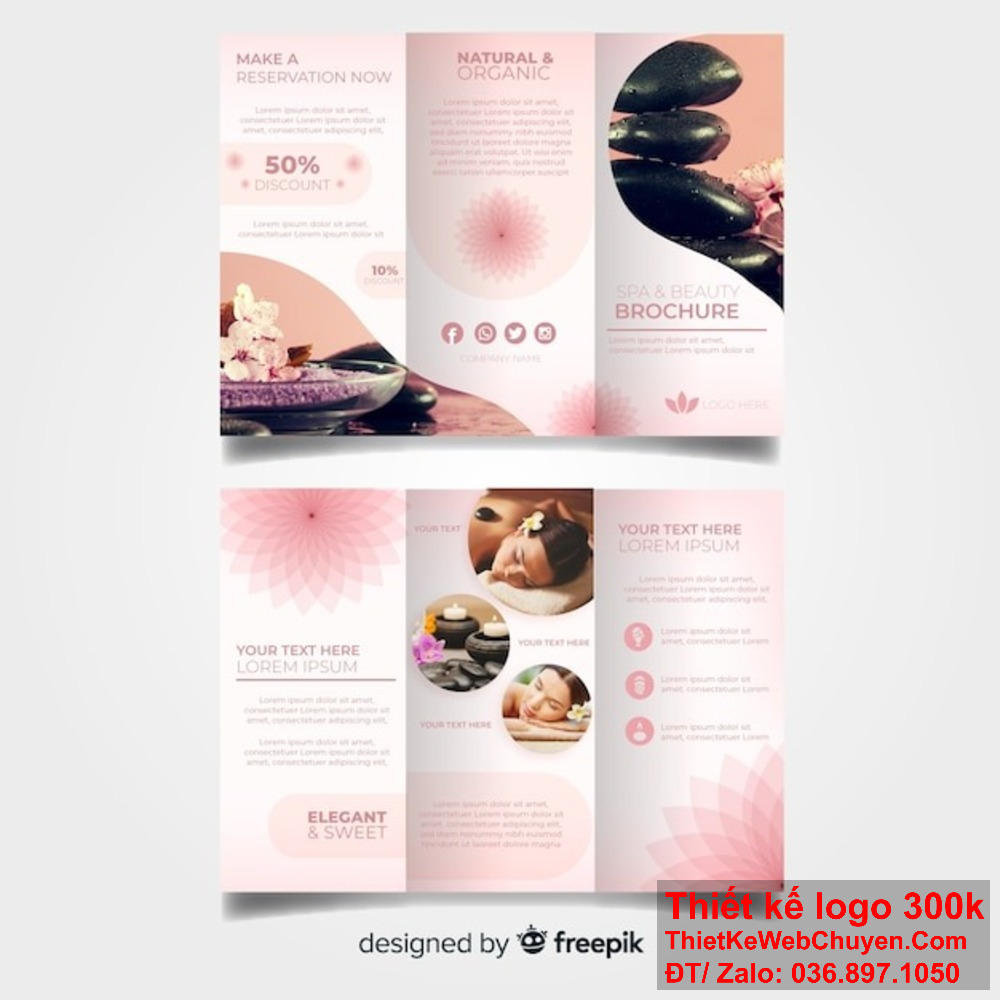 Chúng tôi cam kết thiết kế brochure Dịch vụ spa và làm đẹp chất lượng cao. Hãy để chúng tôi thiết kế brochure Dịch vụ spa và làm đẹp sáng tạo cho bạn.