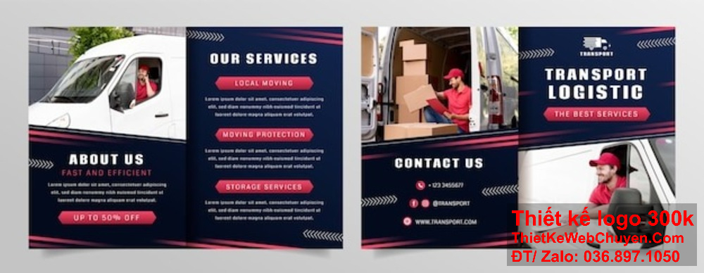 Chúng tôi cam kết thiết kế brochure Dịch vụ vận tải và logistics theo yêu cầu của bạn. Thiết kế brochure Dịch vụ vận tải và logistics đẹp mắt giúp thu hút khách hàng.