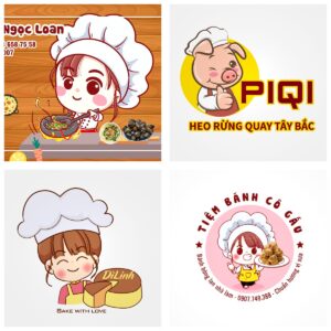 thiết kế logo chibi cute đầu bếp bé trai gái nam nữ cook chef