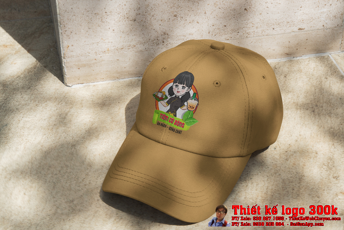 Logo trên biển hiệu Phối cảnh thiết kế logo Tiệm Cô Bông trên biển hiệu