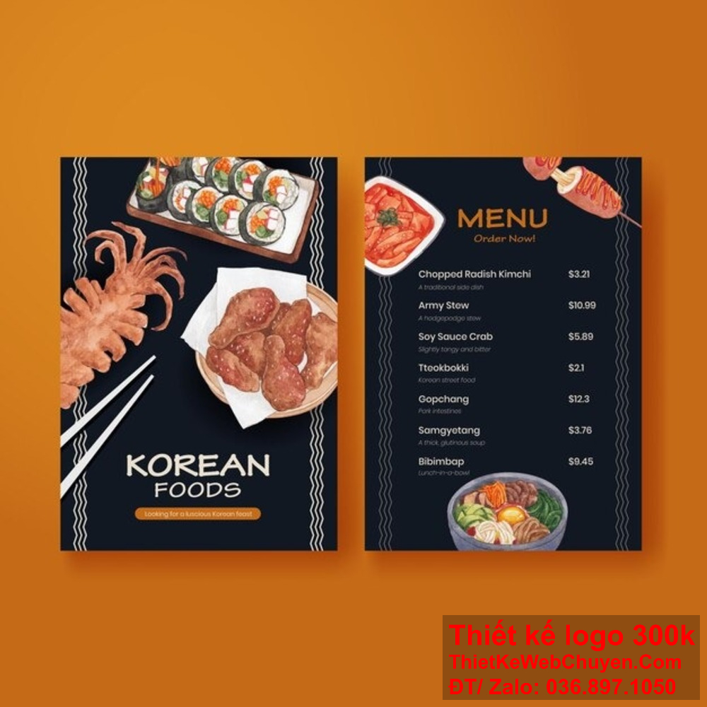 Chuyên gia thiết kế menu Nhà hàng ẩm thực Hàn Quốc của chúng tôi sẽ biến thực đơn của bạn thành một tác phẩm nghệ thuật Tạo ấn tượng mạnh với khách hàng bằng dịch vụ thiết kế menu Nhà hàng ẩm thực Hàn Quốc đẹp mắt và tinh tế của chúng tôi