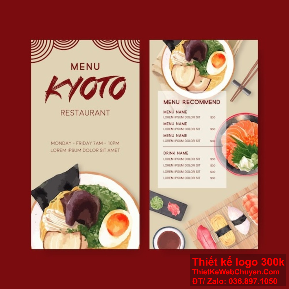 Chúng tôi chuyên thiết kế menu Nhà hàng ẩm thực Nhật Bản, giúp bạn thu hút thực khách với những thiết kế độc đáo và sang trọng Dịch vụ thiết kế menu Nhà hàng ẩm thực Nhật Bản chuyên nghiệp, sáng tạo, giúp nâng tầm thương hiệu của nhà hàng bạn