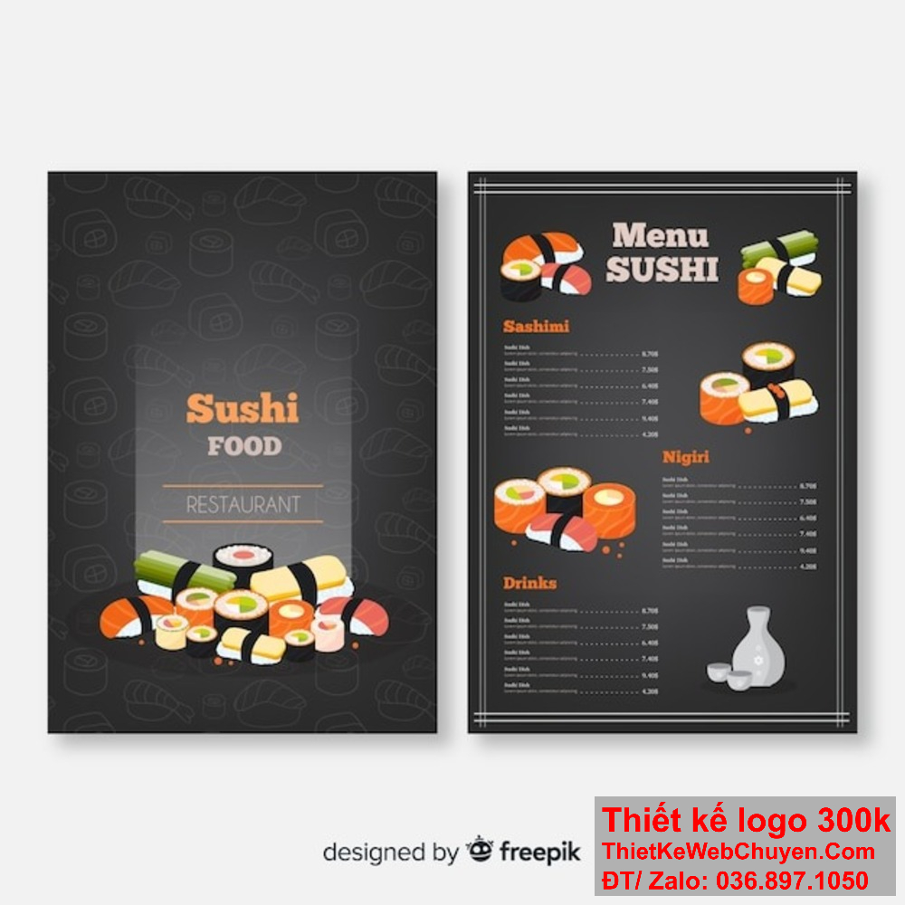 Thiết kế menu Nhà hàng ẩm thực Nhật Bản của chúng tôi kết hợp giữa nghệ thuật và sự tinh tế, tạo nên một menu hấp dẫn và đầy cuốn hút Đội ngũ chuyên nghiệp của chúng tôi tự hào cung cấp dịch vụ thiết kế menu Nhà hàng ẩm thực Nhật Bản với phong cách độc đáo và chất lượng cao