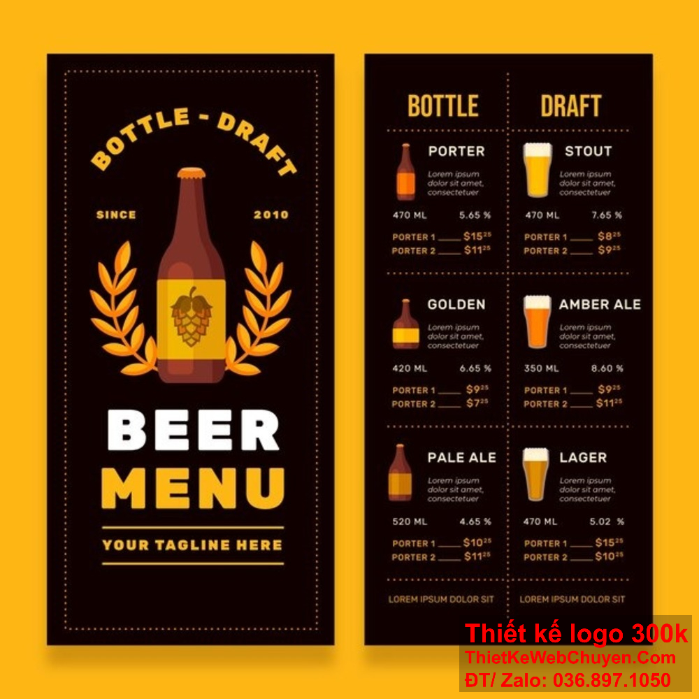 Thiết kế menu bia không chỉ đẹp mắt mà còn giúp tăng doanh số bán hàng hiệu quả Thiết kế menu bia chuyên nghiệp giúp quán của bạn nổi bật và thu hút khách hàng