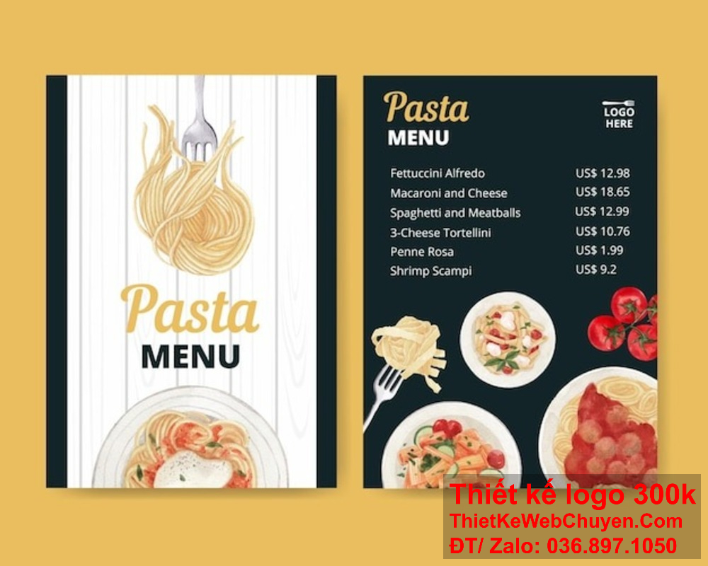 Thiết kế menu nhà hàng quán ăn mì và pasta của chúng tôi đảm bảo mang đến sự hấp dẫn và chuyên nghiệp cho thực khách Thiết kế menu nhà hàng quán ăn mì và pasta của chúng tôi chú trọng đến từng chi tiết, từ hình ảnh món ăn đến màu sắc và phông chữ