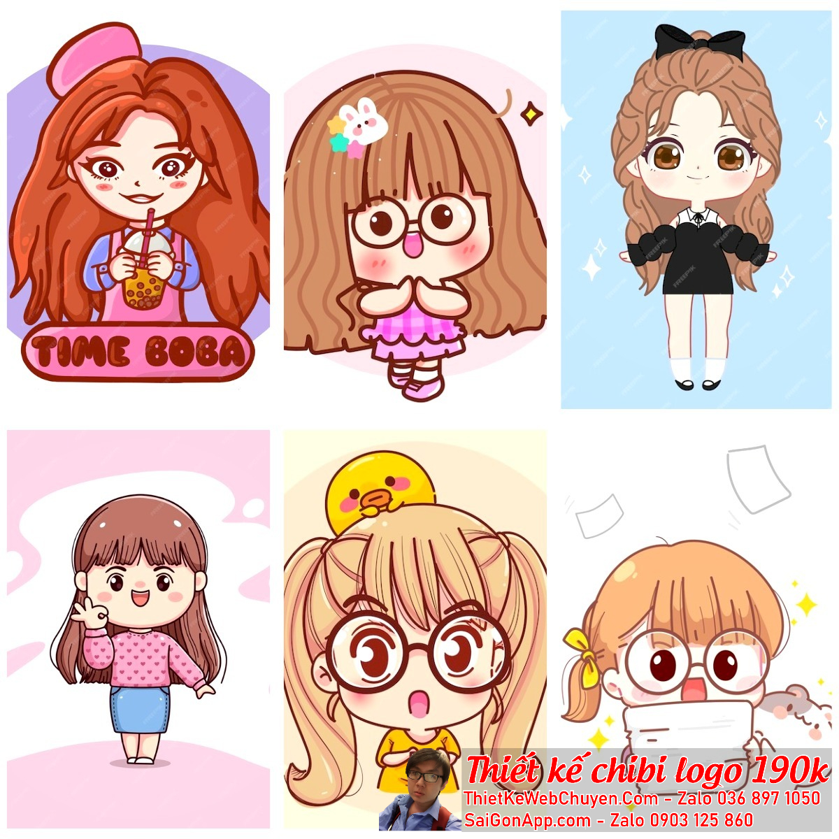 Chibi cặp đôi nam nữ trong logo có thể được sử dụng để kích thích trí tưởng tượng của khách hàng.