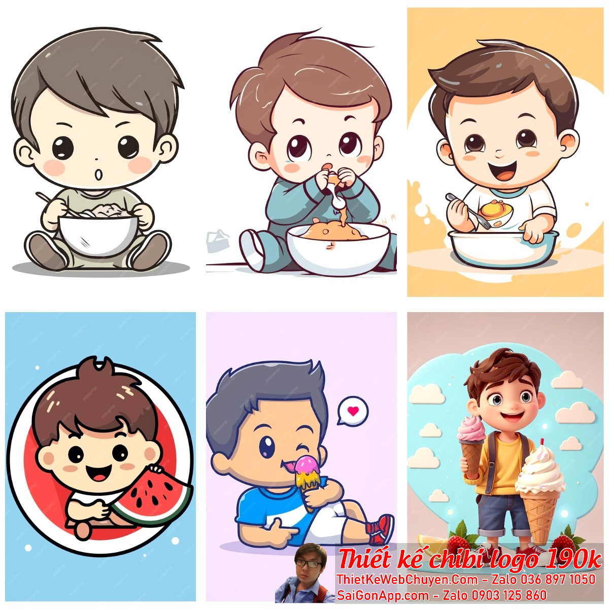 Chibi cặp đôi nam nữ trong logo có thể được thiết kế theo phong cách manga hoặc anime.