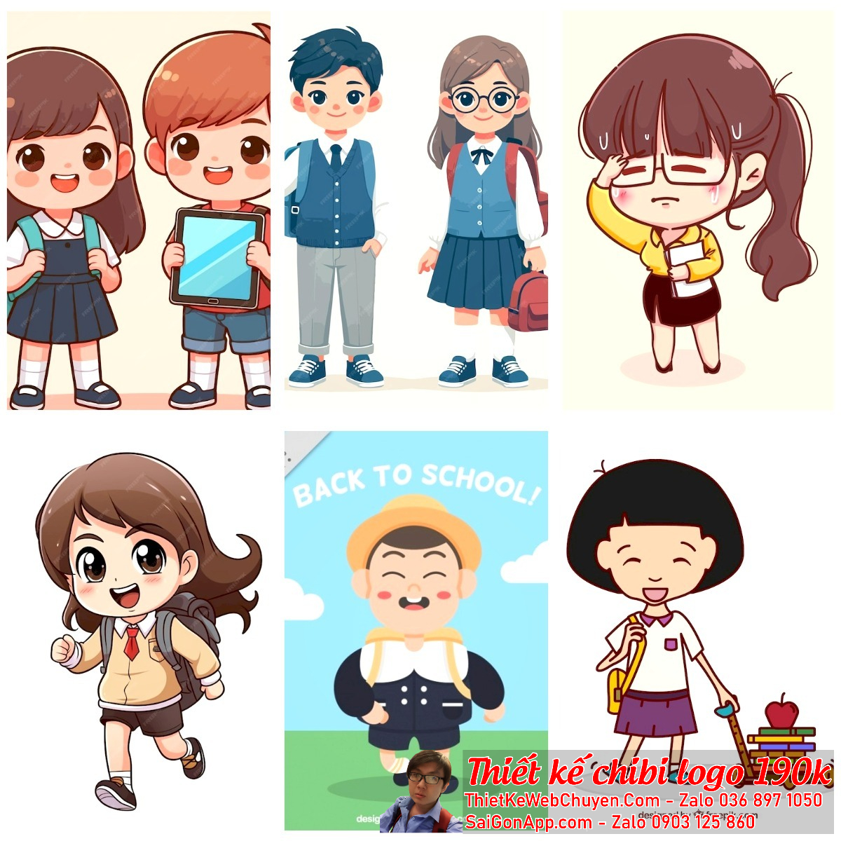 Logo Chibi học sinh có thể làm tăng sự thân thiện và hứng thú với trường học.