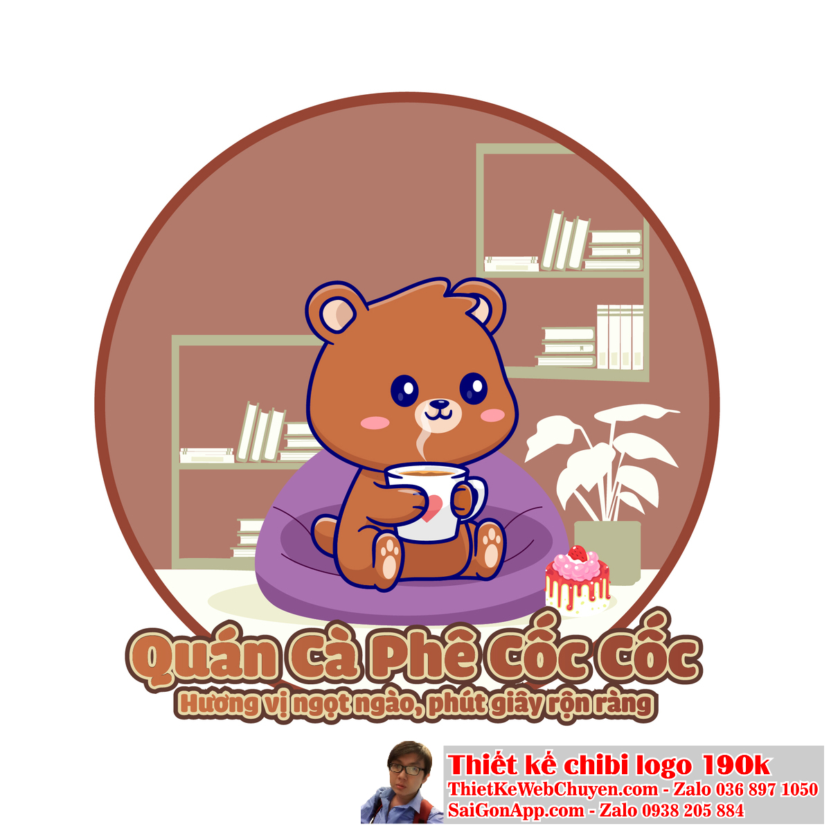 Chibi con gấu (chibi bear) thường được sử dụng trong logo của các cửa hàng đồ chơi và quà lưu niệm. Chibi con gấu (chibi bear) là biểu tượng đáng yêu và phổ biến trong thiết kế logo.