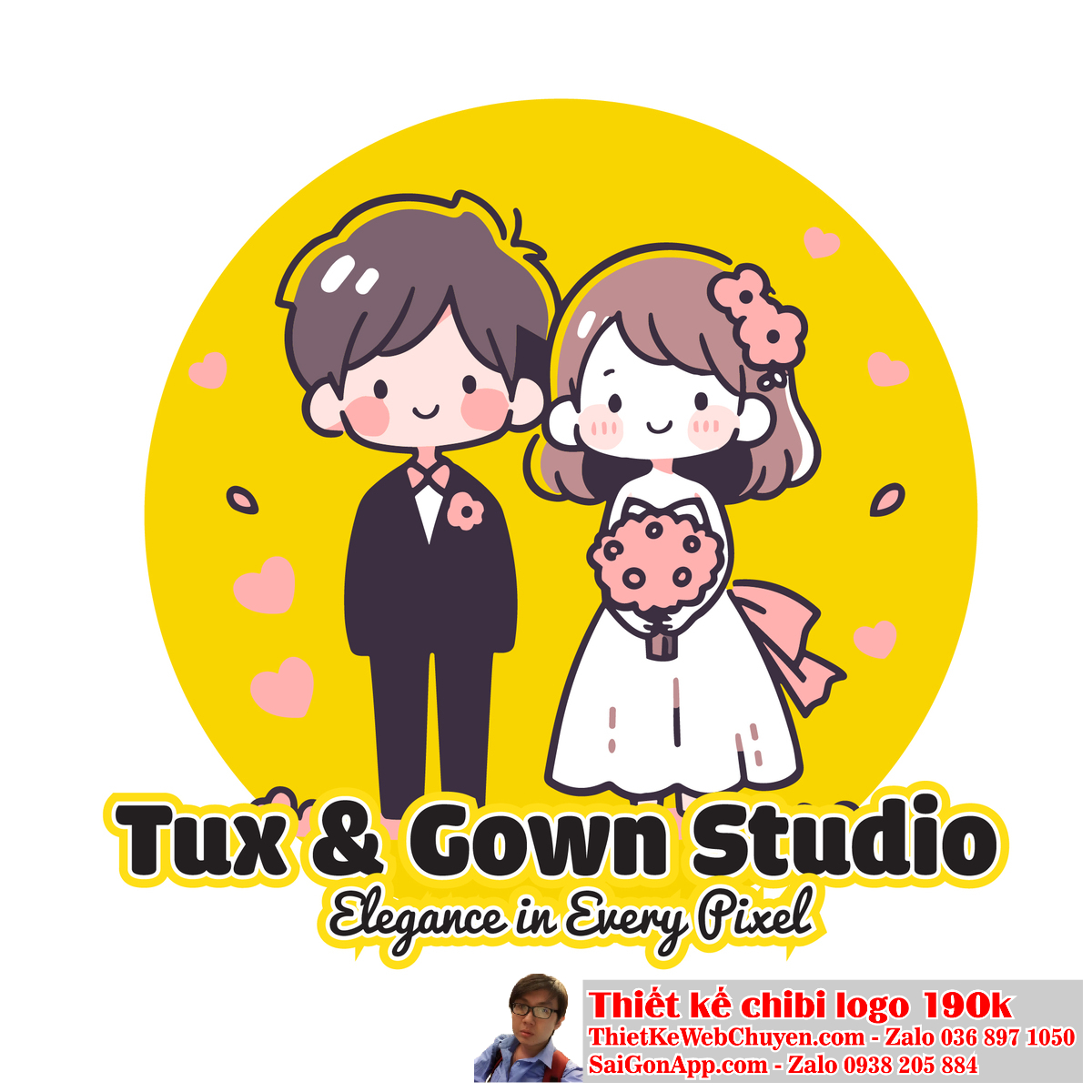 Sử dụng hình ảnh "Cô Dâu Chú Rể Chibi" trong logo có thể làm cho thương hiệu của bạn trở nên dễ gần và gần gũi với khách hàng.