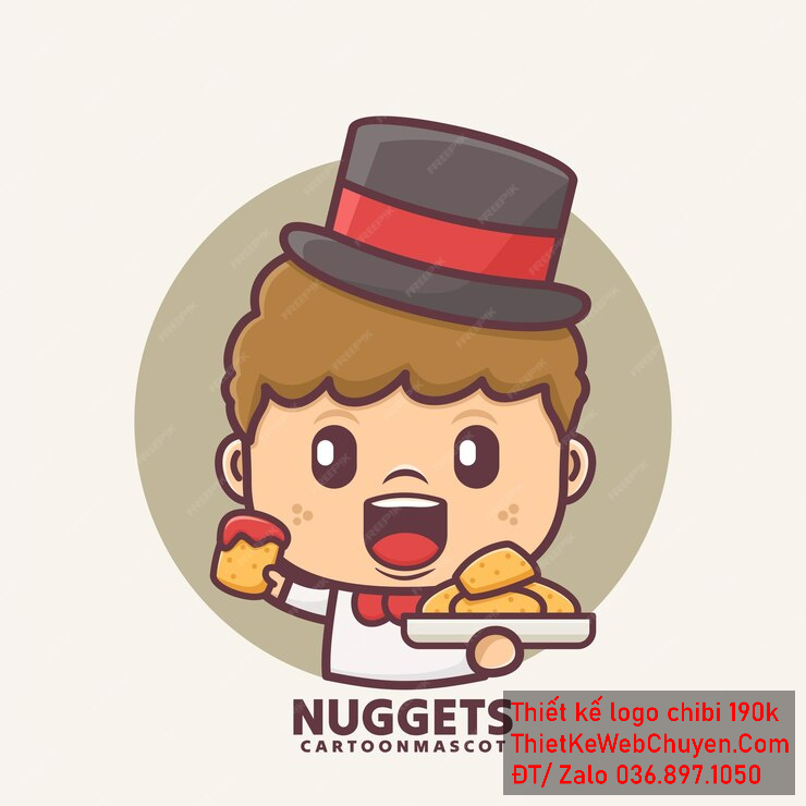 Vẽ chibi ăn vặt bạn nam áo trắng, tóc nâu, hành động cầm khay nugget, biểu cảm vui vẻ để thiết kế logo Vẽ chibi ăn vặt bạn nam áo trắng, tóc nâu, hành động cầm khay nugget, biểu cảm vui vẻ để thiết kế logo