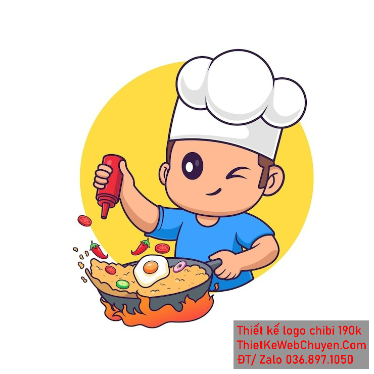 Vẽ chibi ăn vặt bạn nam áo xanh, đội mũ đầu bếp trắng, đang nấu ăn với biểu cảm tinh nghịch để thiết kế logo Vẽ chibi ăn vặt bạn nam áo xanh, đội mũ đầu bếp trắng, đang nấu ăn với biểu cảm tinh nghịch để thiết kế logo