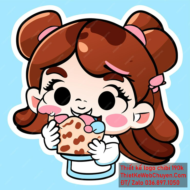 Vẽ chibi ăn vặt bé gái áo trắng, tóc nâu buộc đôi, tay cầm kem ly, biểu cảm khuôn mặt thích thú để thiết kế logo Vẽ chibi ăn vặt bé gái áo trắng tóc nâu buộc đôi tay cầm kem ly biểu cảm khuôn mặt thích thú để thiết kế logo