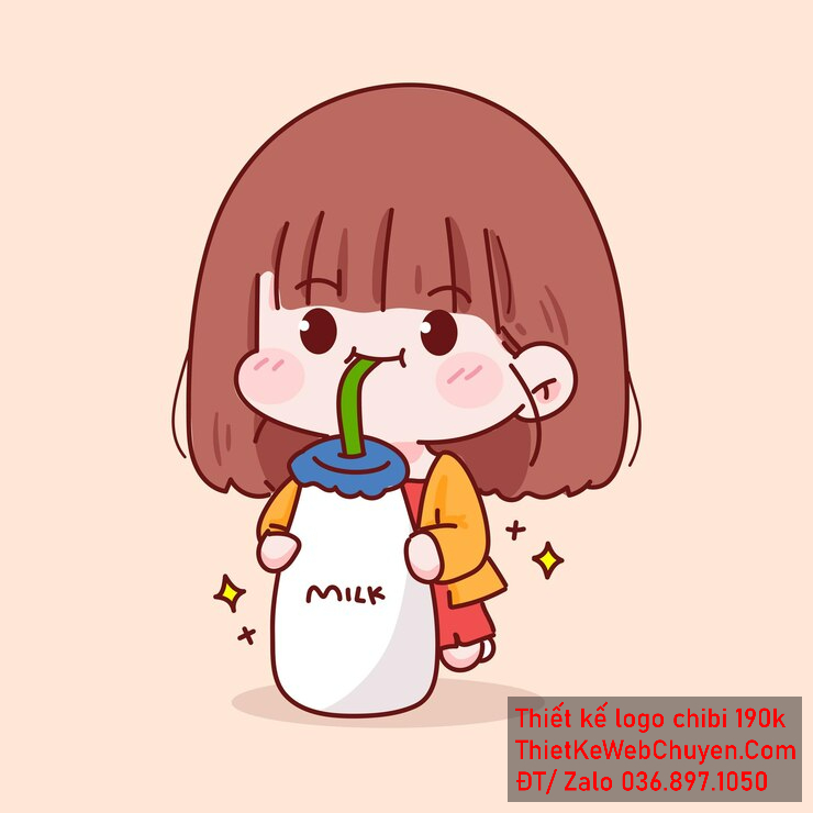 Vẽ chibi ăn vặt bé gái áo vàng cam, tóc nâu đỏ, đang uống sữa với biểu cảm dễ thương để thiết kế logo Vẽ chibi ăn vặt bé gái áo vàng cam, tóc nâu đỏ, đang uống sữa với biểu cảm dễ thương để thiết kế logo