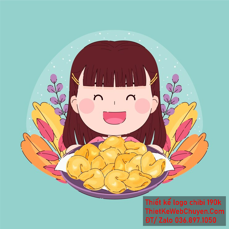 Vẽ chibi ăn vặt bé gái mặc áo hồng, tóc nâu, tay cầm đĩa bánh, mặt cười rạng rỡ để thiết kế logo Vẽ chibi ăn vặt bé gái mặc áo hồng tóc nâu tay cầm đĩa bánh mặt cười rạng rỡ để thiết kế logo