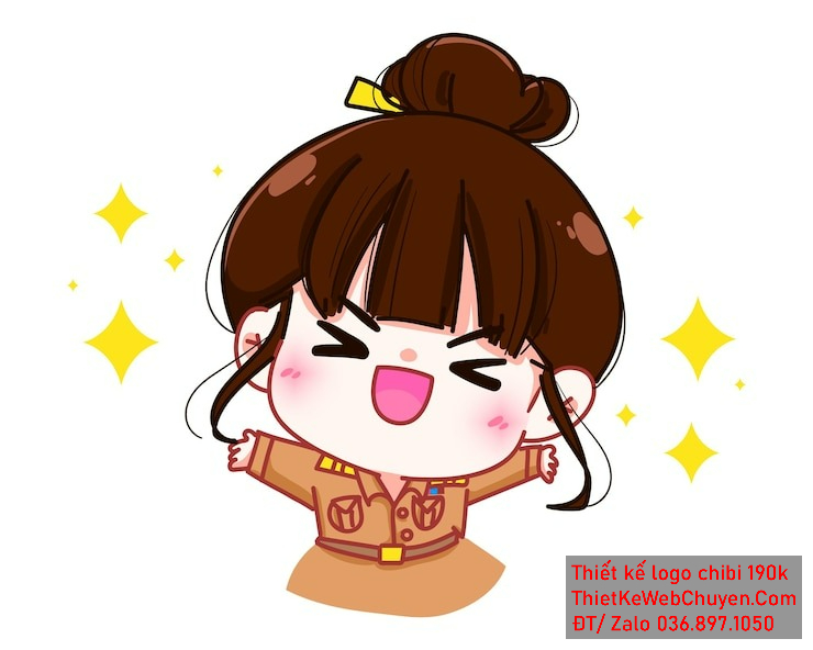 Vẽ chibi bé gái mặc áo nâu, tóc nâu, giơ hai tay lên, cười tươi để thiết kế logo Vẽ chibi bé gái mặc áo nâu, tóc nâu, giơ hai tay lên, cười tươi để thiết kế logo