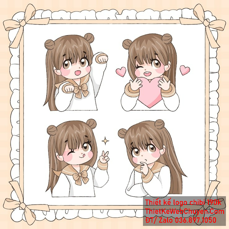 Vẽ chibi bé gái mặc áo trắng, tóc nâu, nhiều biểu cảm đáng yêu để thiết kế logo Vẽ chibi bé gái mặc áo trắng, tóc nâu, nhiều biểu cảm đáng yêu để thiết kế logo