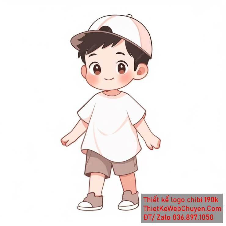 Vẽ chibi bé trai mặc áo trắng, tóc đen, hành động đứng thả lỏng, biểu cảm ngây thơ để thiết kế logo Vẽ chibi bé trai mặc áo trắng, tóc đen, hành động đứng thả lỏng, biểu cảm ngây thơ để thiết kế logo