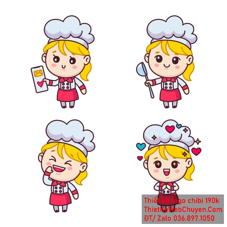 Vẽ chibi đầu bếp bé gái áo hồng, tóc vàng, hành động cầm thiệp, muỗng và biểu cảm dễ thương để thiết kế logo Vẽ chibi đầu bếp bé gái áo hồng, tóc vàng, hành động cầm thiệp, muỗng và biểu cảm dễ thương để thiết kế logo