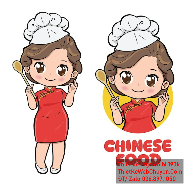 Vẽ chibi đầu bếp bé gái với áo đỏ, tóc nâu, cầm muỗng gỗ, biểu cảm tươi cười để thiết kế logo. Vẽ chibi đầu bếp bé gái với áo đỏ, tóc nâu, cầm muỗng gỗ, biểu cảm tươi cười để thiết kế logo.