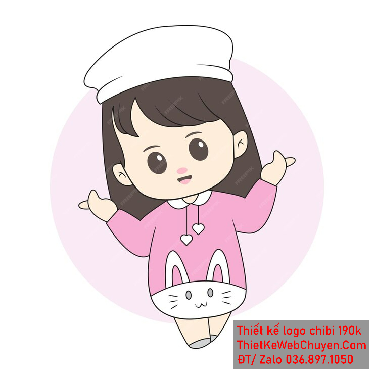 Vẽ chibi đầu bếp bé gái với áo hồng, tóc đen, hành động dang tay và biểu cảm ngây thơ để thiết kế logo Vẽ chibi đầu bếp bé gái với áo hồng, tóc đen, hành động dang tay và biểu cảm ngây thơ để thiết kế logo
