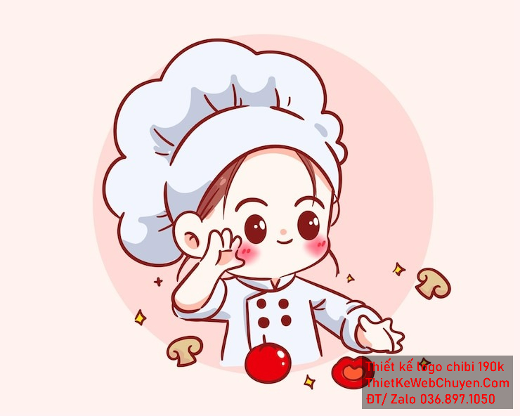 Vẽ chibi đầu bếp bé gái với áo trắng, tóc nâu, hành động nấu ăn và biểu cảm dễ thương để thiết kế logo Vẽ chibi đầu bếp bé gái với áo trắng, tóc nâu, hành động nấu ăn và biểu cảm dễ thương để thiết kế logo