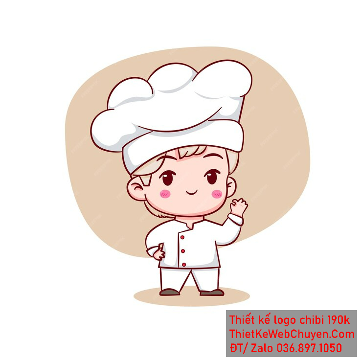 Vẽ chibi đầu bếp bé trai với áo trắng, tóc vàng, hành động giơ tay chào và biểu cảm khuôn mặt tươi tắn để thiết kế logo Vẽ chibi đầu bếp bé trai với áo trắng, tóc vàng, hành động giơ tay chào và biểu cảm khuôn mặt tươi tắn để thiết kế logo