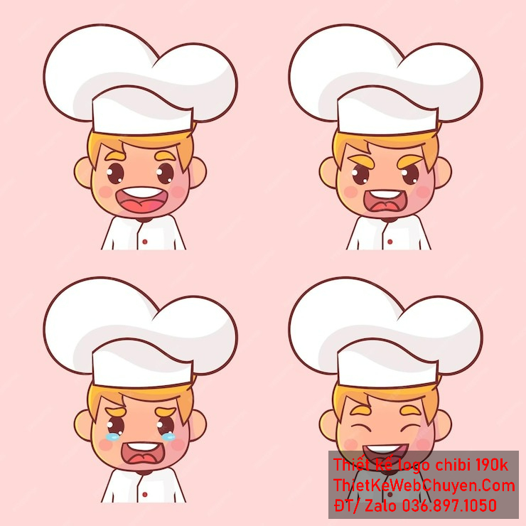Vẽ chibi đầu bếp bé trai với áo trắng, tóc vàng, nhiều biểu cảm khuôn mặt khác nhau để thiết kế logo Vẽ chibi đầu bếp bé trai với áo trắng, tóc vàng, nhiều biểu cảm khuôn mặt khác nhau để thiết kế logo