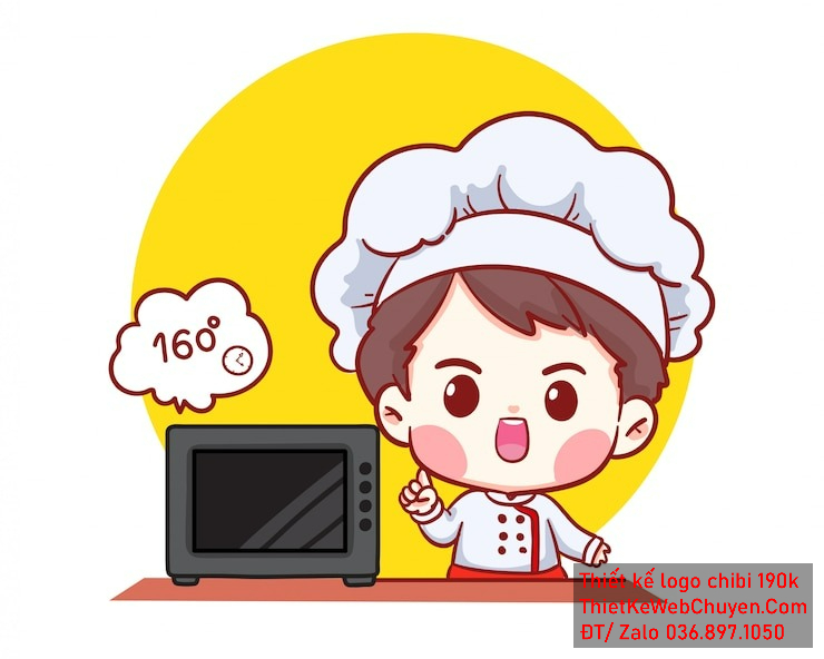 Vẽ chibi đầu bếp bé trai với áo trắng viền đỏ, tóc nâu, hành động chỉnh lò nướng, biểu cảm khuôn mặt tập trung để thiết kế logo Vẽ chibi đầu bếp bé trai với áo trắng viền đỏ, tóc nâu, hành động chỉnh lò nướng, biểu cảm khuôn mặt tập trung để thiết kế logo