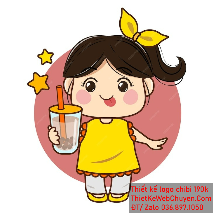 Vẽ chibi trà sữa bé gái nâu vàng áo vàng cài nơ vàng cầm trà sữa để thiết kế logo Vẽ chibi trà sữa bé gái nâu vàng áo vàng cài nơ vàng cầm trà sữa để thiết kế logo