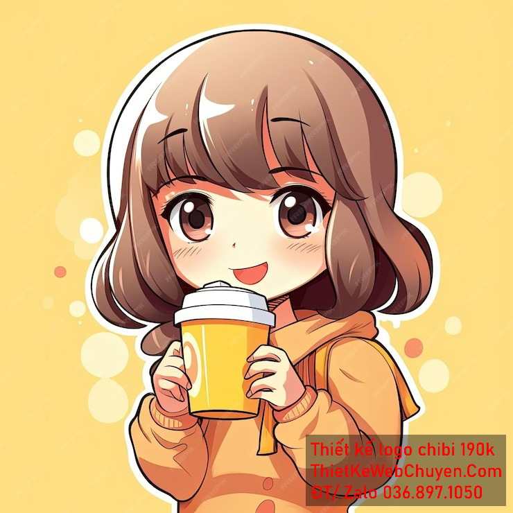 Vẽ chibi trà sữa bé gái tóc nâu áo cam mắt long lanh cầm ly trà sữa để thiết kế logo. Vẽ chibi trà sữa bé gái tóc nâu áo cam mắt long lanh cầm ly trà sữa để thiết kế logo