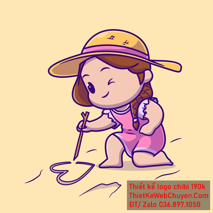 Vẽ chibi trà sữa bé gái tóc nâu, áo hồng, cầm que gỗ vẽ trái tim để thiết kế logo. Vẽ chibi trà sữa bé gái tóc nâu, áo hồng, cầm que gỗ vẽ trái tim để thiết kế logo.