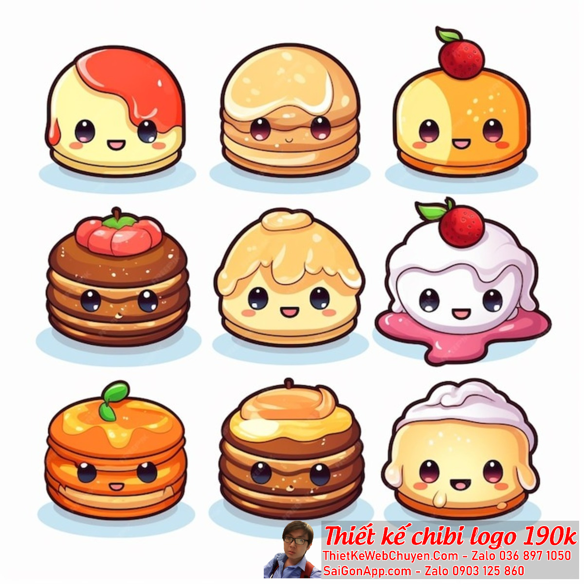 Mẫu thiết kế logo chibi cute là sự lựa chọn hoàn hảo cho các hàng quán ăn vặt.