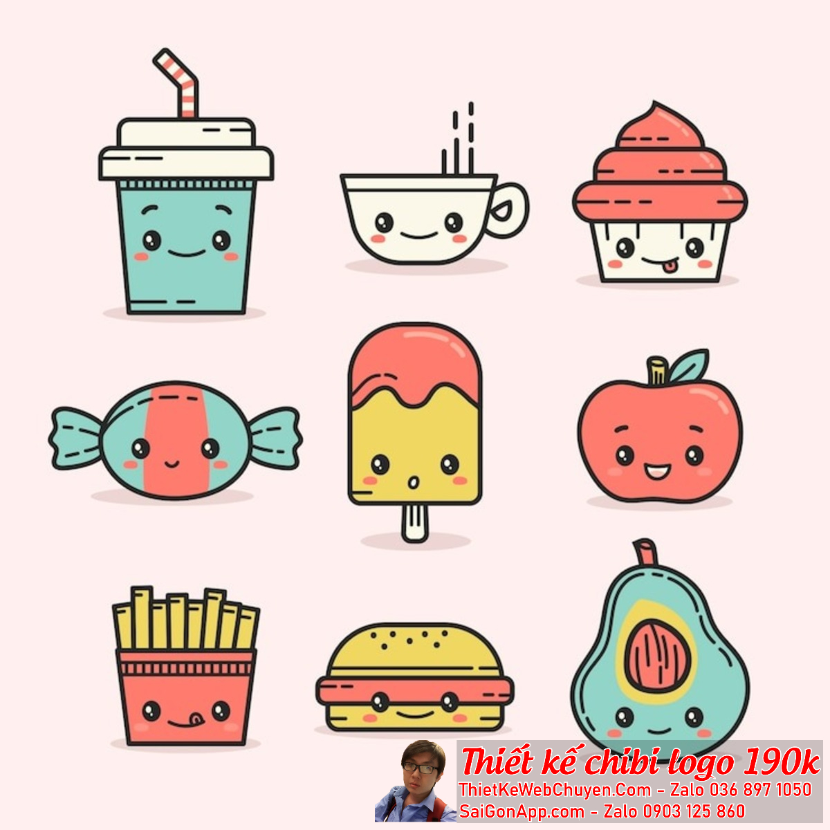 Mẫu thiết kế logo chibi cute ăn vặt hàng quán giúp tạo nên một ấn tượng độc đáo và khó quên với khách hàng.