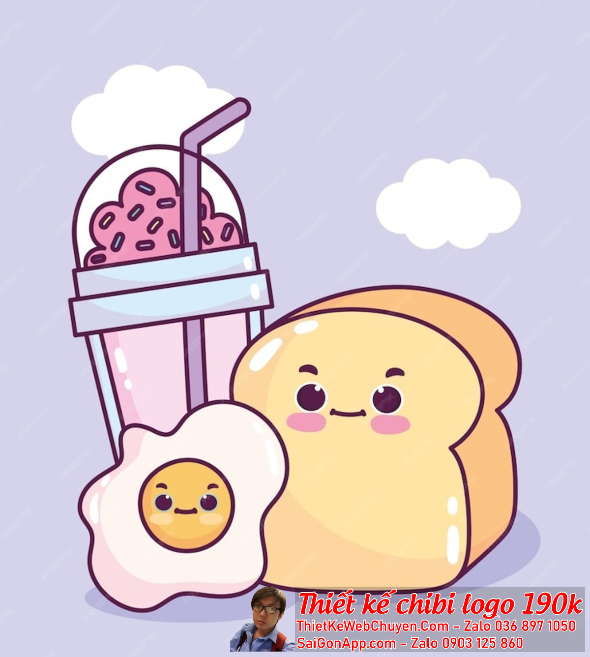 Logo chibi cute làm nổi bật sự ngọt ngào và gần gũi của các loại đồ ăn vặt.