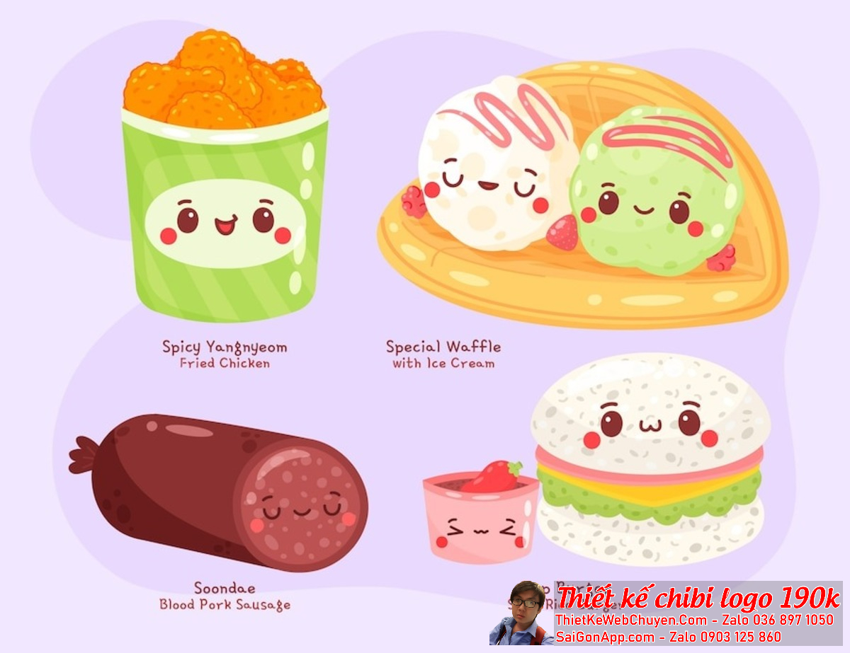 Sự sáng tạo trong mỗi mẫu thiết kế logo chibi cute ăn vặt hàng quán là điều mà khách hàng đánh giá cao.