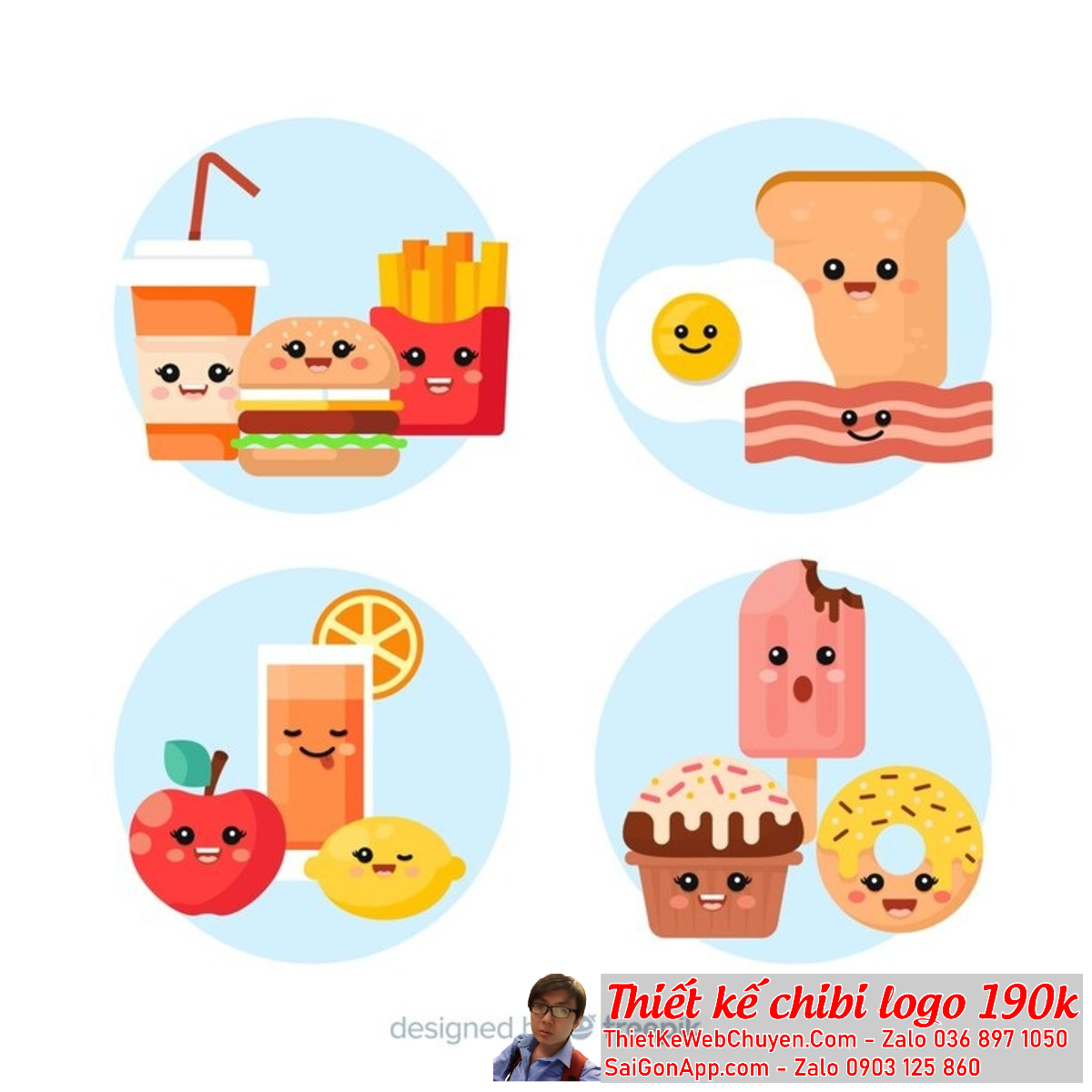 Mẫu thiết kế logo chibi cute ăn vặt hàng quán giúp tạo nên một không gian vui vẻ và thú vị cho khách hàng khi thưởng thức đồ ăn.