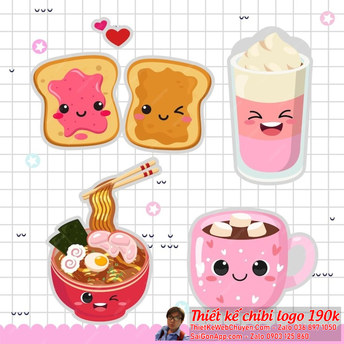 Mẫu thiết kế logo chibi cute ăn vặt hàng quán thường được tạo ra để phản ánh phong cách và tính cách của doanh nghiệp.