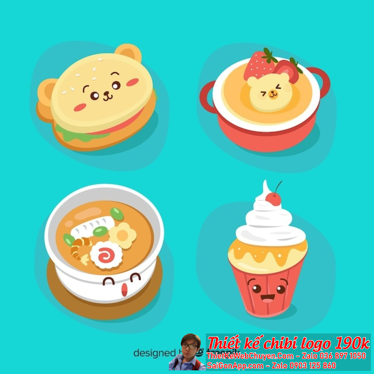 Sử dụng mẫu thiết kế logo chibi cute để tạo ra một thương hiệu độc đáo cho hàng quán của bạn.