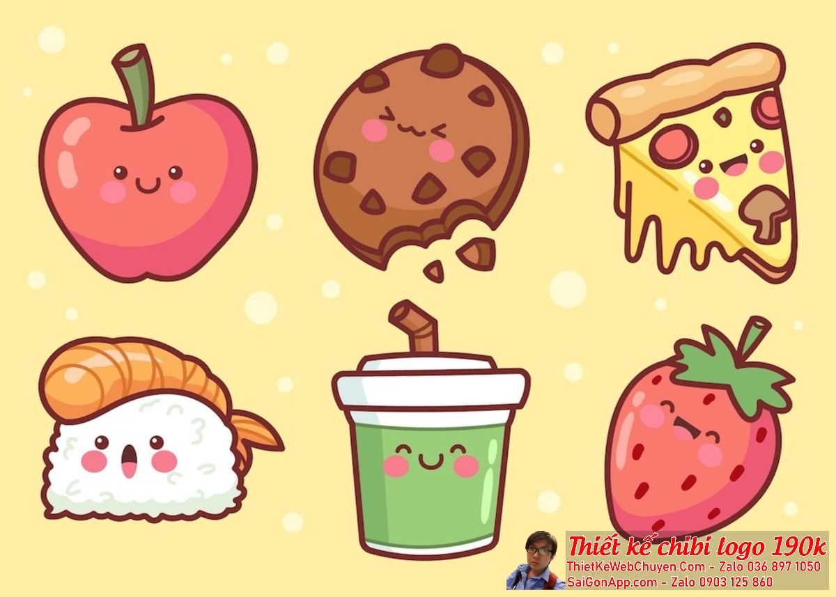Tất cả mẫu thiết kế logo chibi cute ăn vặt hàng quán đều độc đáo và bắt mắt.
