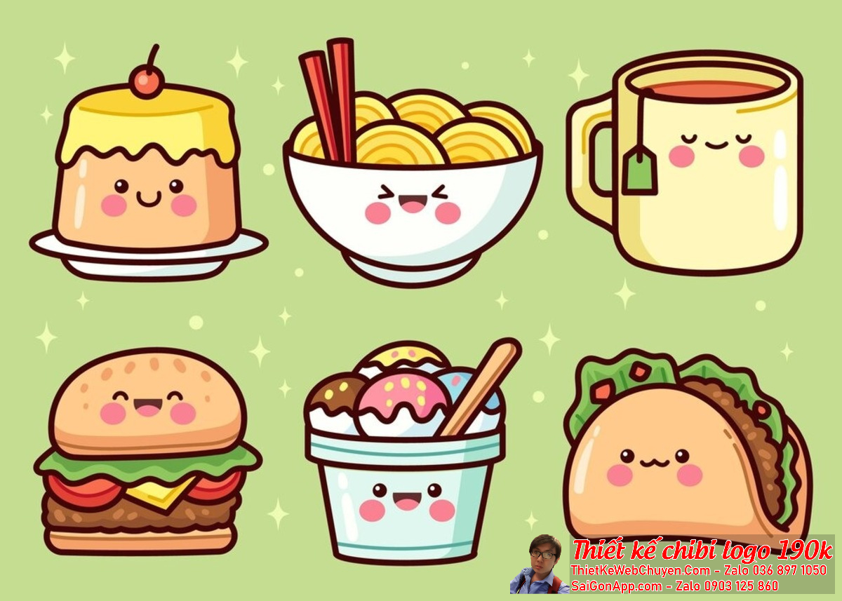Những mẫu thiết kế logo chibi cute ăn vặt hàng quán thường được ưa chuộng bởi vẻ dễ thương và đáng yêu của chúng.