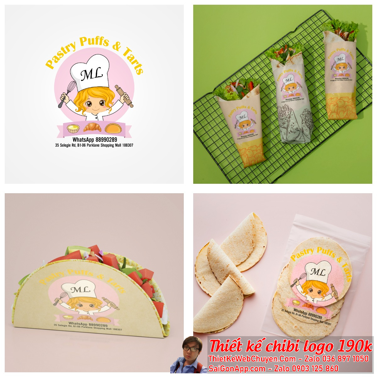 Logo chibi cute với hình ảnh đầu bếp mang lại sự dễ thương và gần gũi cho thương hiệu. MẪU THIẾT KẾ LOGO CHIBI CUTE ĐẦU BẾP