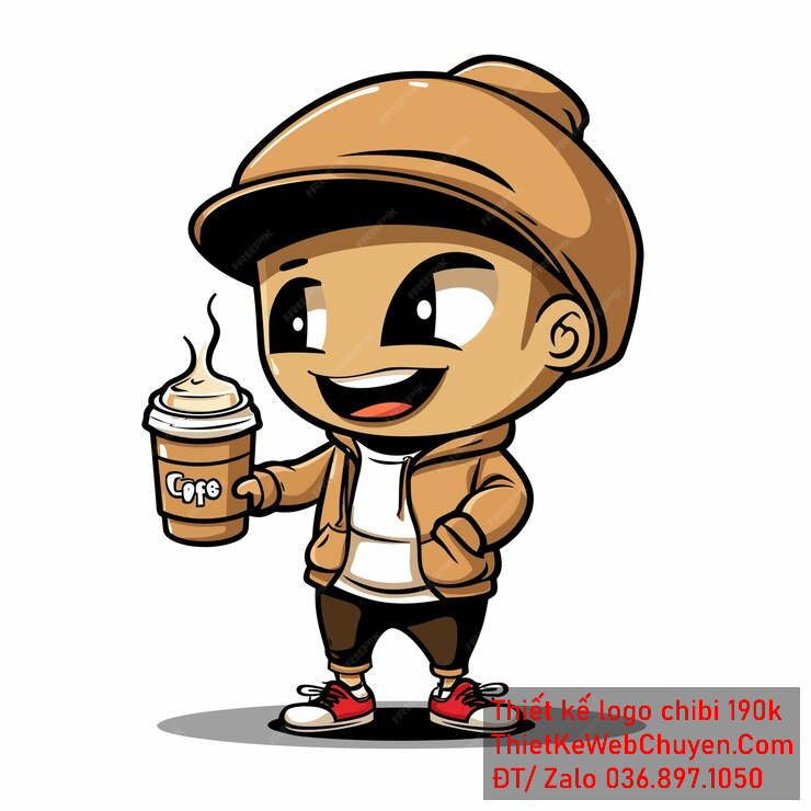 vẽ chibi trà sữa bé trai áo nâu mũ nâu cầm ly cafe để thiết kế logo vẽ chibi trà sữa bé trai áo nâu mũ nâu cầm ly cafe để thiết kế logo