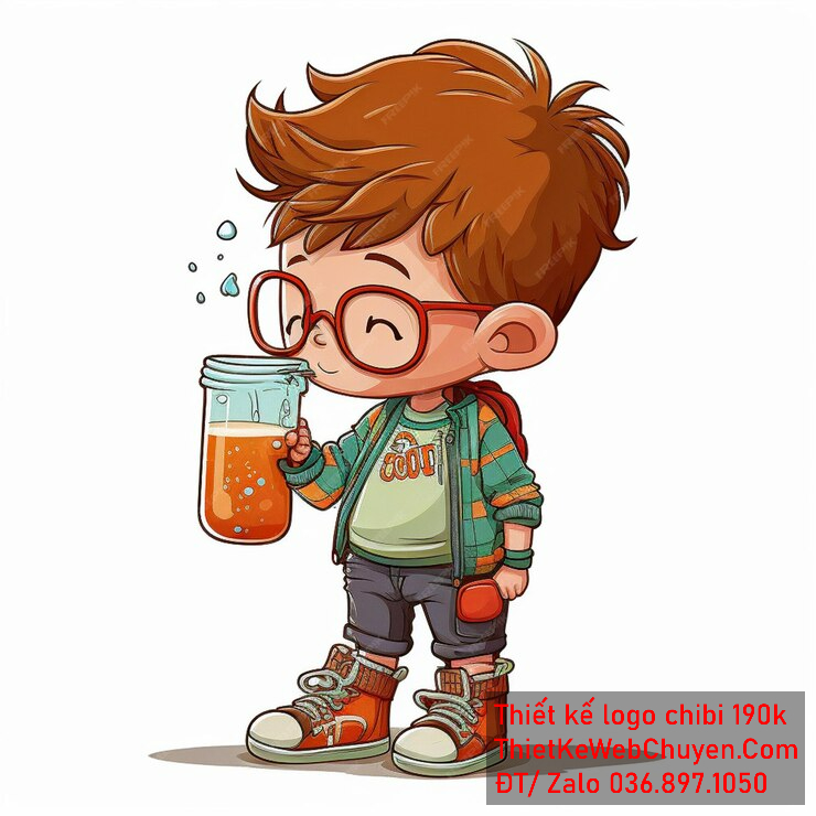 vẽ chibi trà sữa bé trai đeo kính uống nước để thiết kế logo vẽ chibi trà sữa bé trai đeo kính uống nước để thiết kế logo