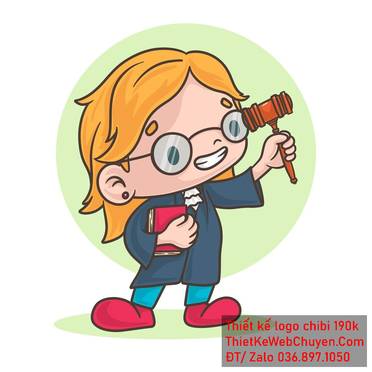 vẽ chibi trà sữa bé trai luật sư tóc dài màu vàng để thiết kế logo